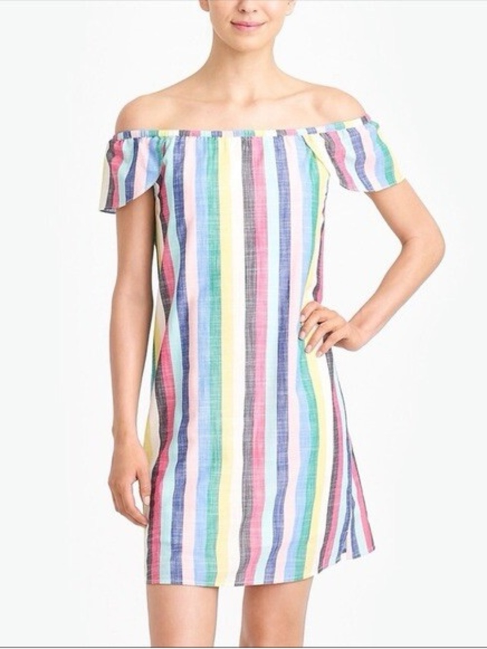 J. Crew Factory | Rainbow Striped Off-the-Shoulder Dress, Size 20